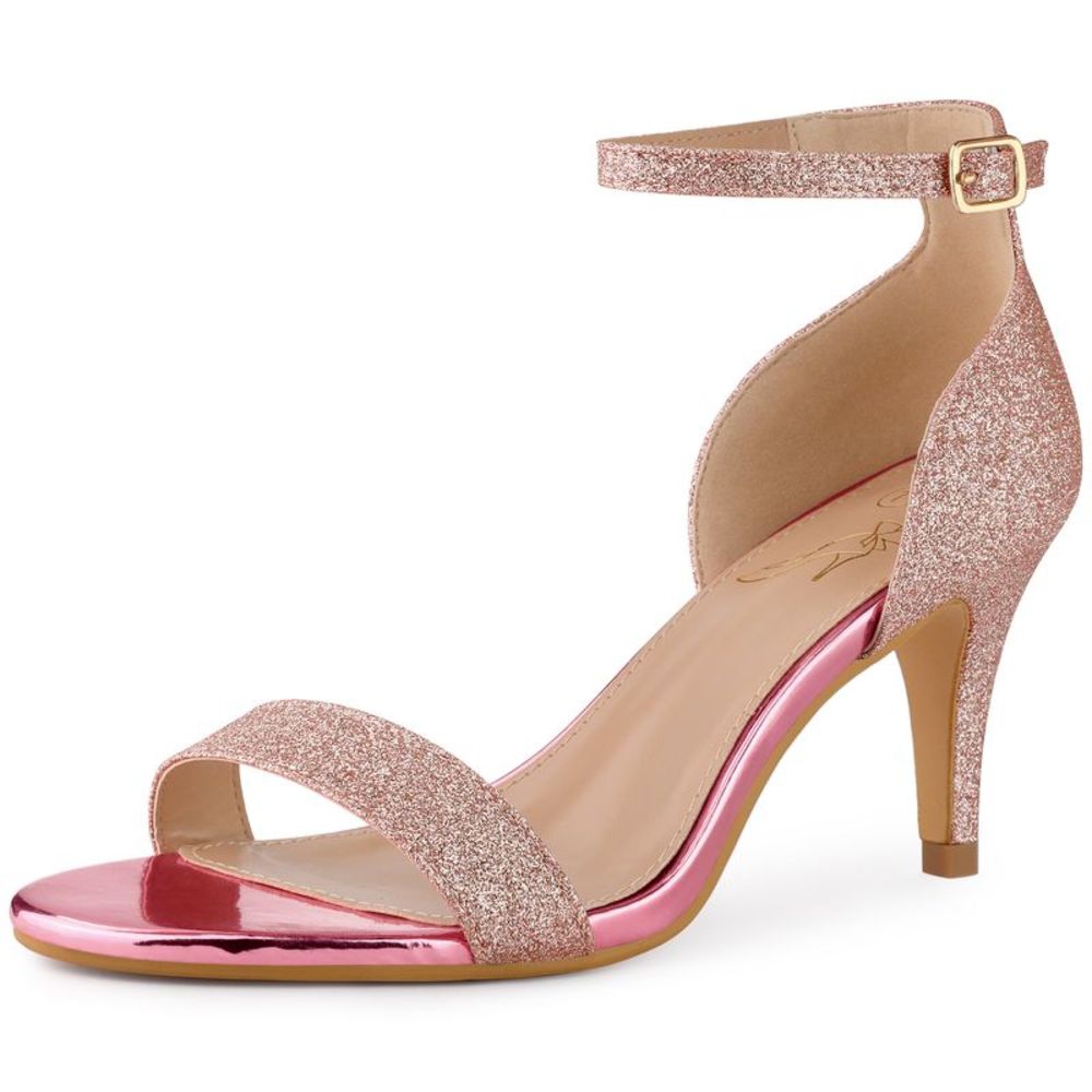 Glitter Stiletto Heels Ankle Strap Heel Sandals Pink